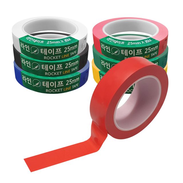 로켓197 질긴 PVC 라인테이프 6종 폭25mm 30M