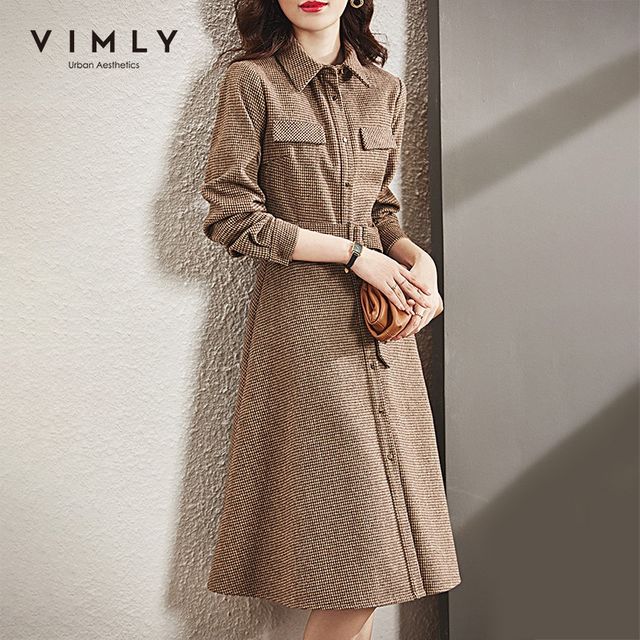[해외] 여자를위한 VIMLY 겨울 드레스 패션 높은 허리 긴 두