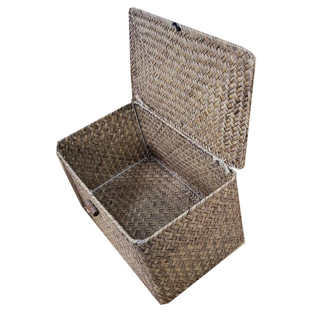 라탄 사각덮개 소품바구니 다크톤3호 중형 수납박스