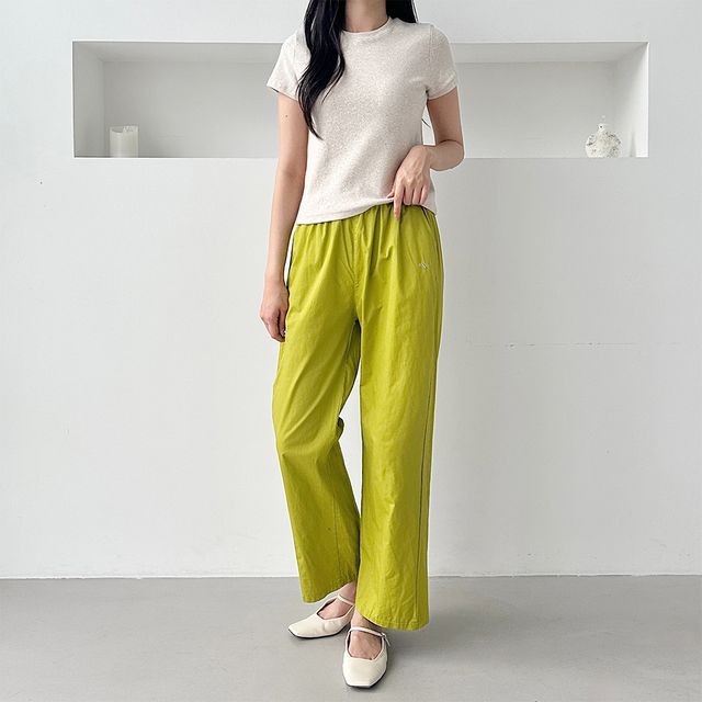 토파인 허리밴딩 와이드 워싱면 팬츠 SD250609