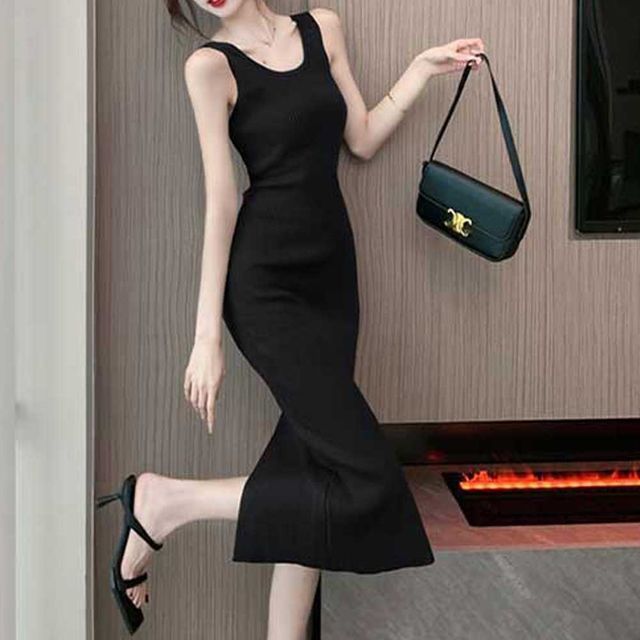 골지 민소매 니트 원피스 TD-1004508