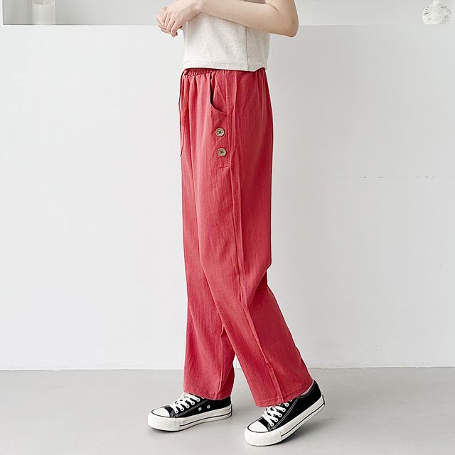 슬립미 허리밴딩 인견 투버튼 일자바지 SD250623