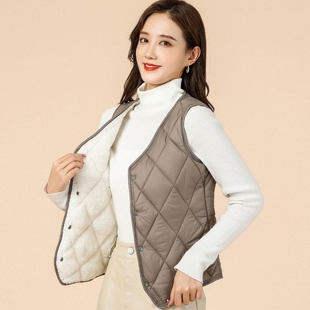 경량 브이넥 솜패딩 조끼 여성용 캠핑 등산 베스트