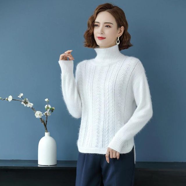 [해외] 가을/겨울 하프 하이 넥 밍크 캐시미어 스웨터 여성용