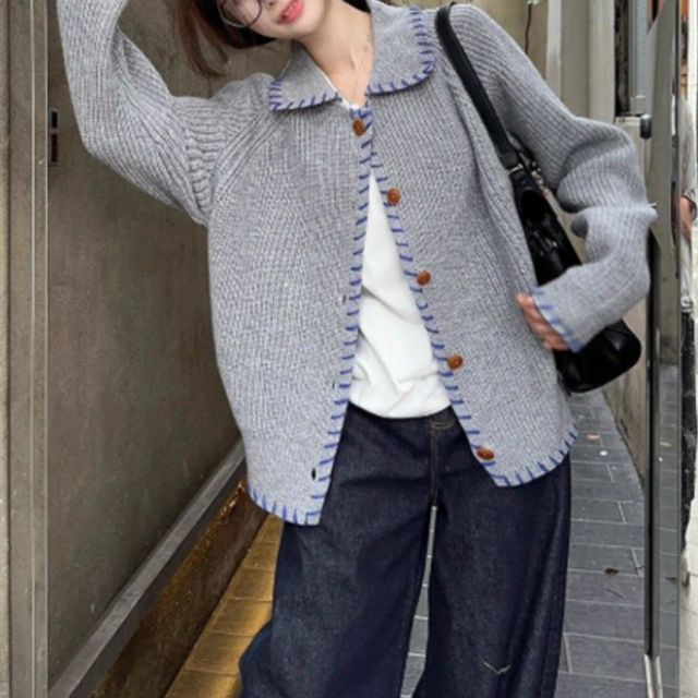 스티치 디테일 카라 니트 가디건 JSC-1006420