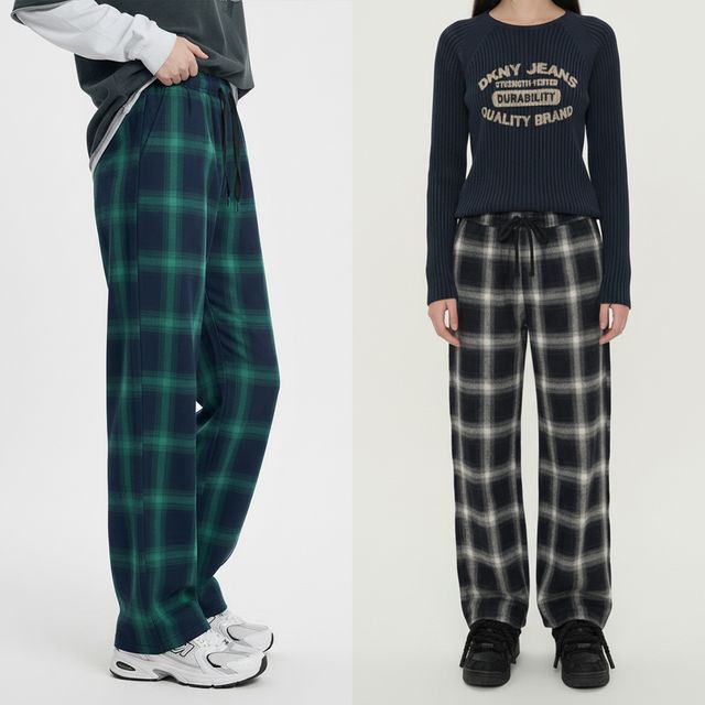 여성 체크 와이드 밴딩팬츠 JEB-1007132