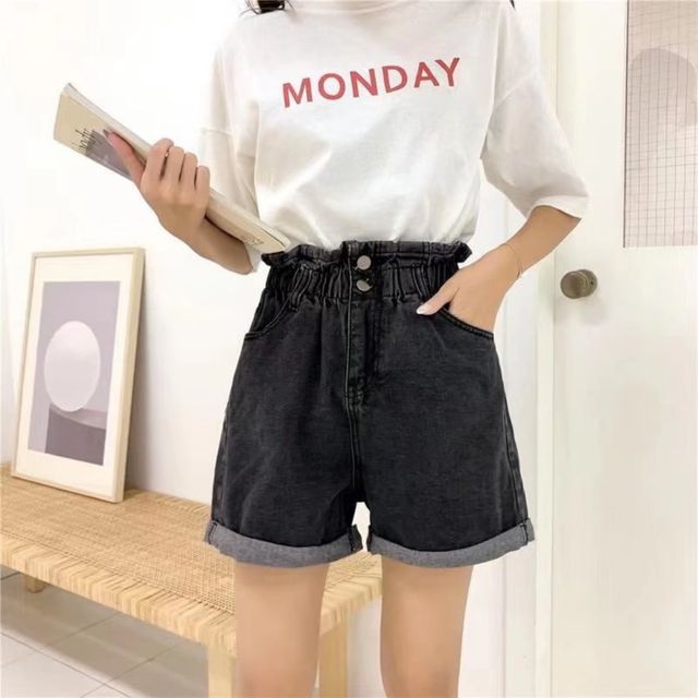 쿨핏 밴딩 롤업 하이웨스트 데님 쇼츠 JSC-d0147