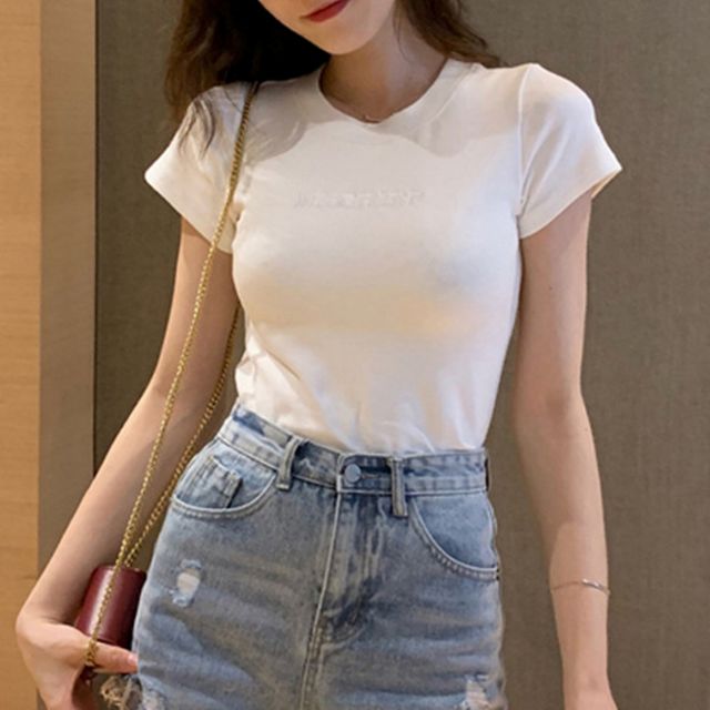 여성 영문 자수 반팔티 URD-008