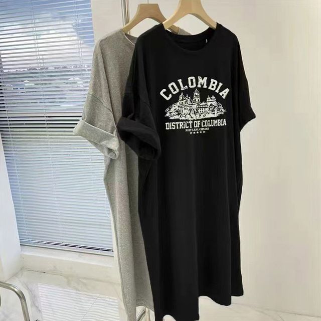 루즈핏 프린팅 반팔 롱 원피스 홈웨어 DK-0346