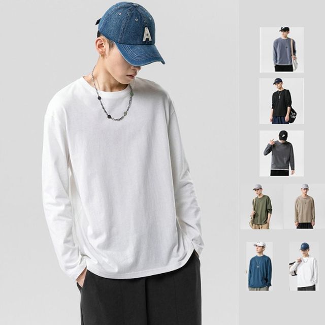 키밍 무지 면맨투맨 커플 긴팔티셔츠 오버핏 남녀공용 패션 아이템