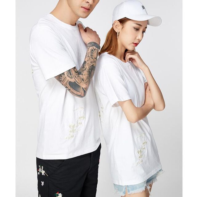 [해외] 중국풍 기린상운 자수 반팔 티셔츠 커플 순 면티