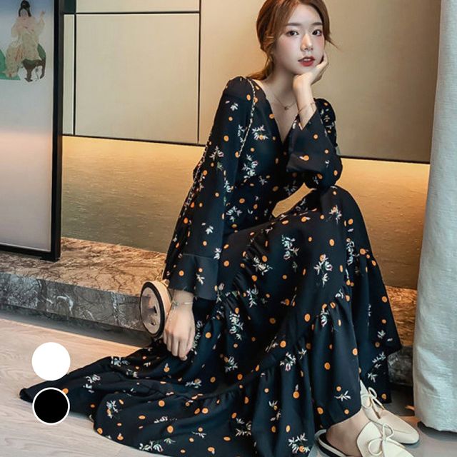 여성 꽃무늬 롱 원피스 URD_135