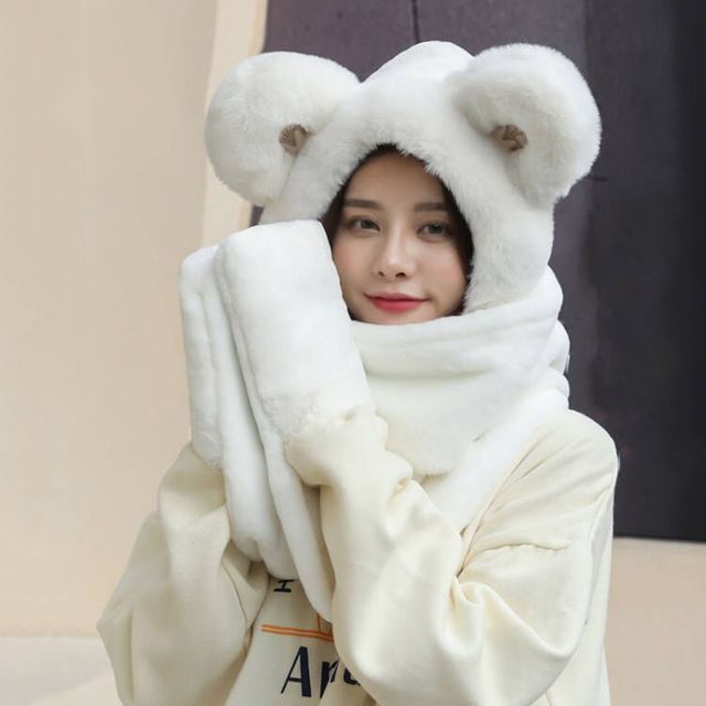 곰돌이 털 모자 목도리 장갑 겨울 방한 뽀글이 세트
