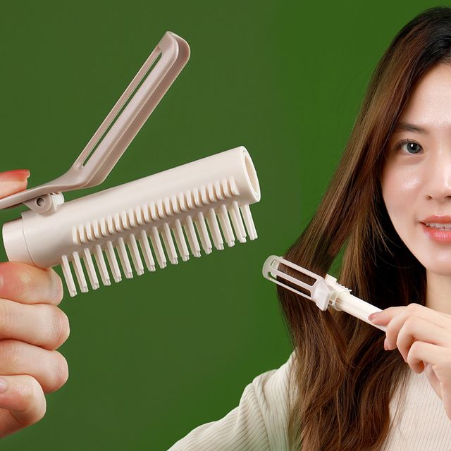 장만A728 휴대용 비가열 고데기 빗 헤어롤 구르프 겸용 헤어컬 여행용 접이식손잡이