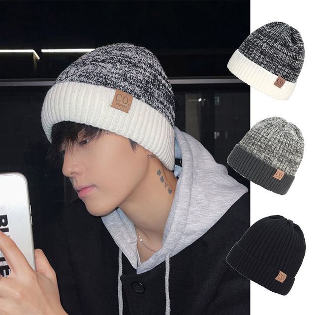 융털기모 배색 마블 비니 ELM-232