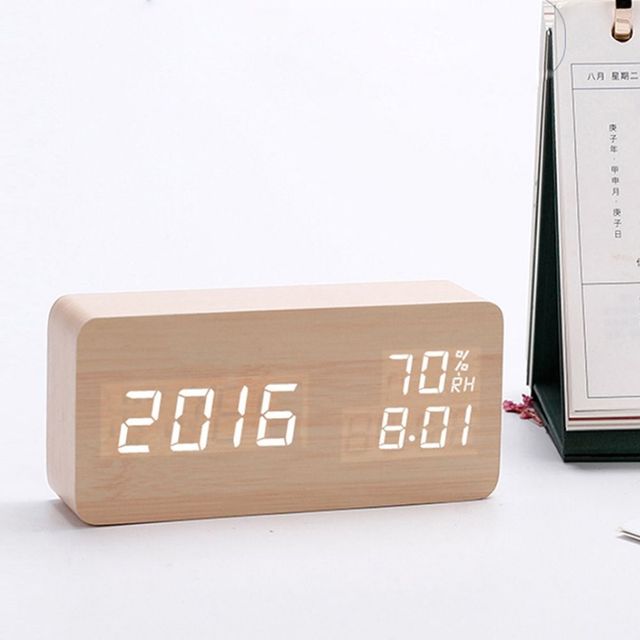 원목 디지털 알람 탁상시계 온습도 LED 시계