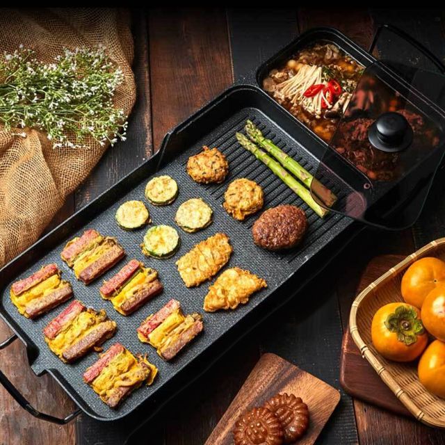 리빙센스2470 와이드 콤보 전기그릴 전골팬 그릴팬 후라이팬 강화유리 덮개