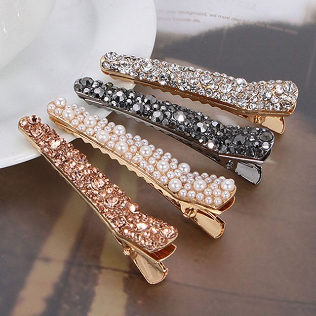 큐빅 집게 헤어핀 럭셔리 큐티 진주 앞머리 고정핀