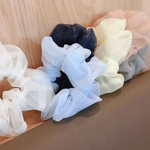 꽃무늬 쉬폰 곱창 머리끈 헤어밴드 세트