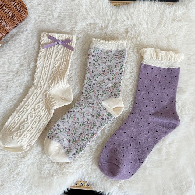 바이올렛 프릴 중목양말 3color LM-0651