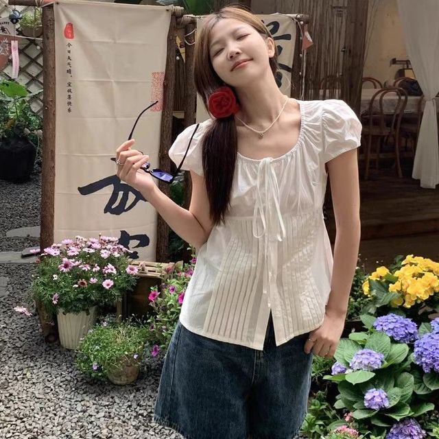 리본 스트랩 핀턱 썸머 블라우스 MFNC-050179