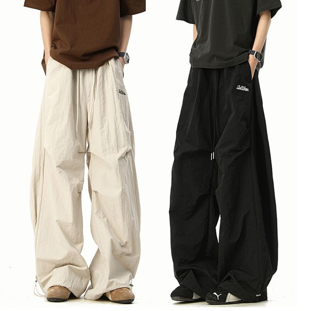 남자 허리 밴딩 오버핏 영문 스트링 팬츠 URK-1004043