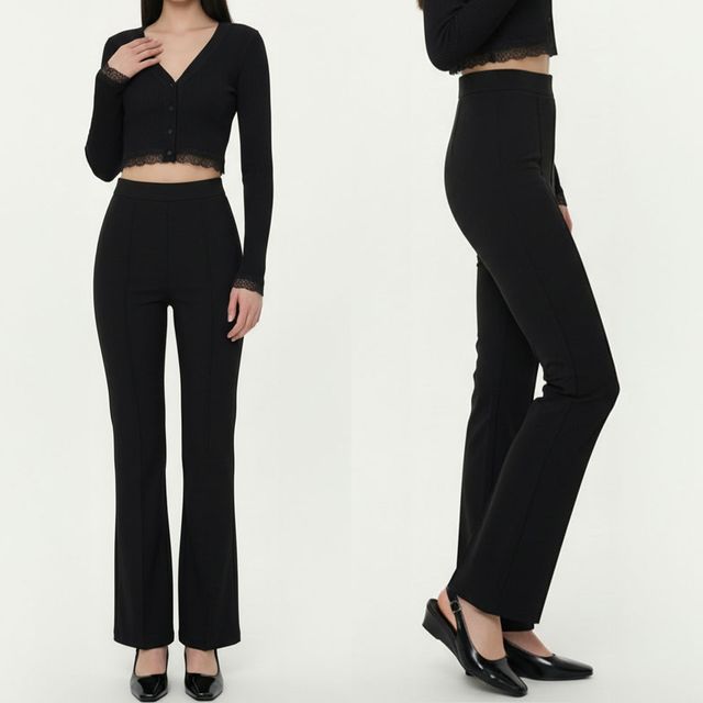 여성 스판 핀턱 밴딩 롱 부츠컷 슬랙스 팬츠 JEB-1007137