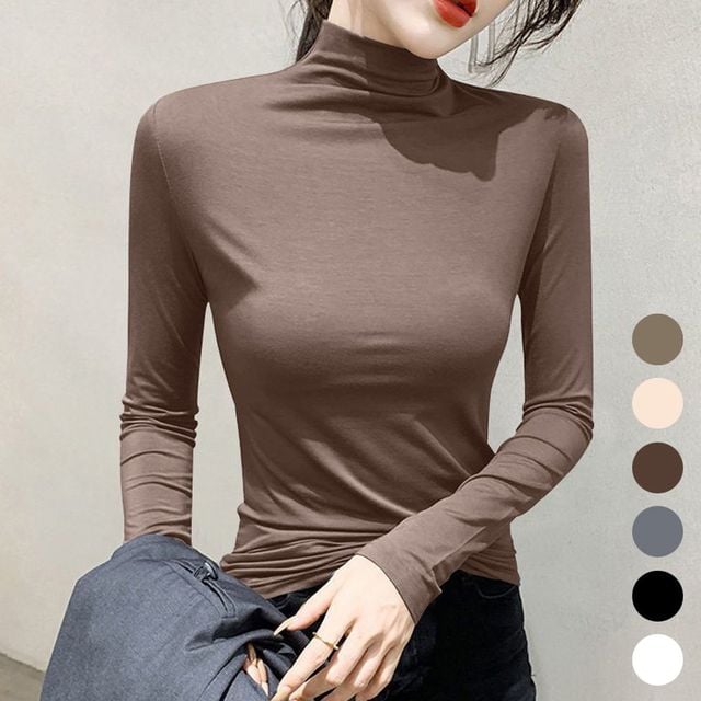 여성 무지 하프넥 반목 티셔츠 URK-097