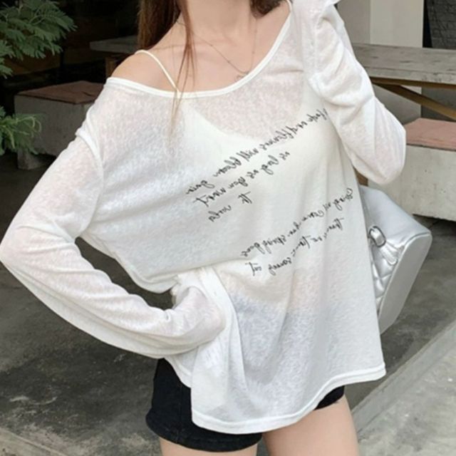 심플 레터링 롱슬리브 티셔츠 JSC-1004238