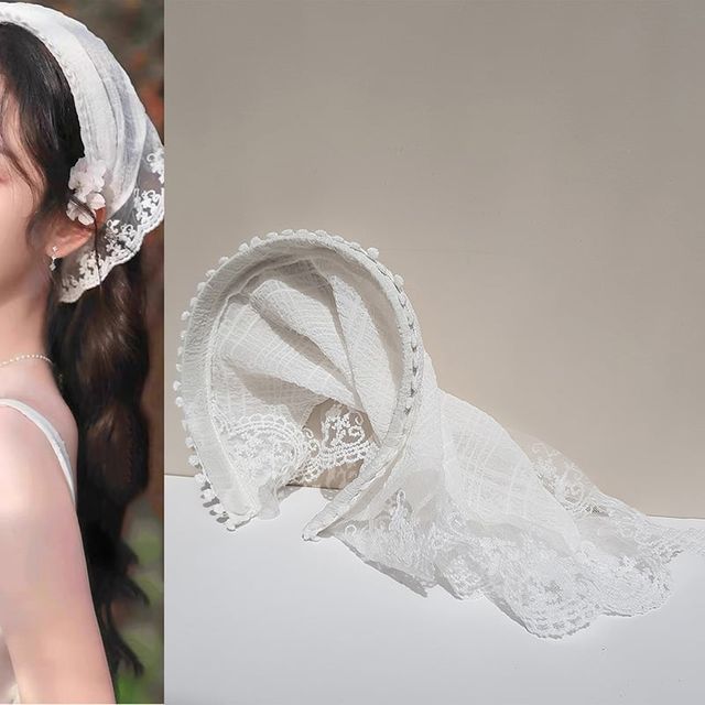 키밍 레이스 삼각 스카프 머리띠 헤어밴드 메쉬 삼각