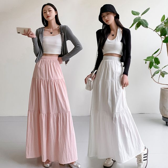 벨리나 허리밴딩 주름 롱스커트 SD-250403