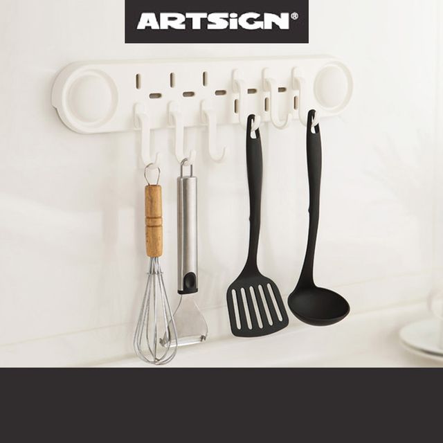 포인트 고리후크 6구 주방용품 소품걸이 백색