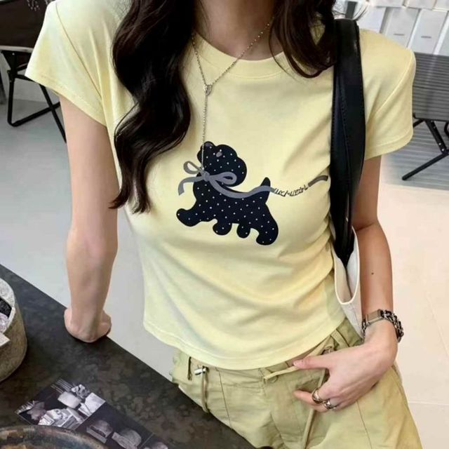 강아지 프린팅 크롭 반팔티 HPC-1008625