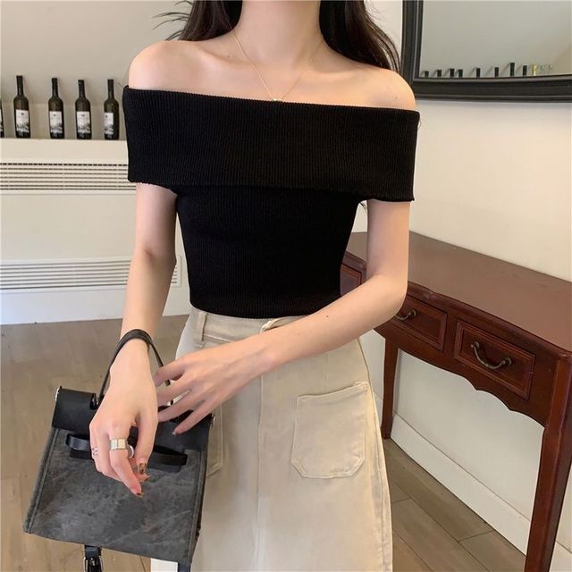 오프숄더 민소매 골지 여름 니트 MFNC-040118