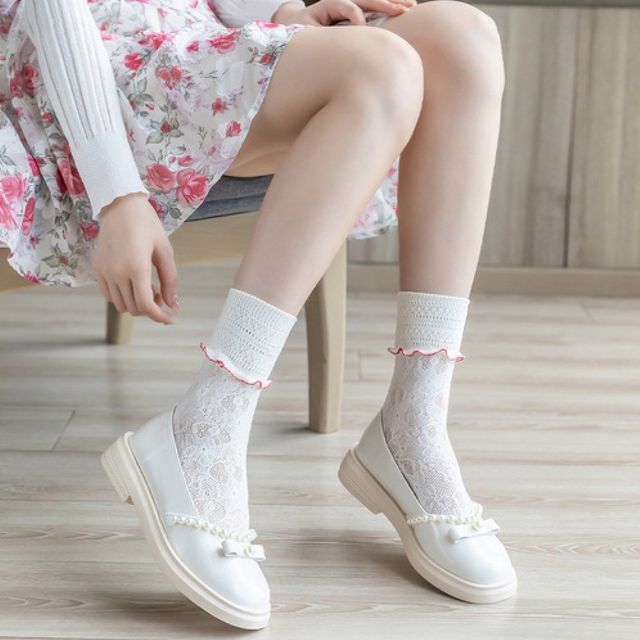 롤업 레이스 물결 니하이삭스 ROOTw333