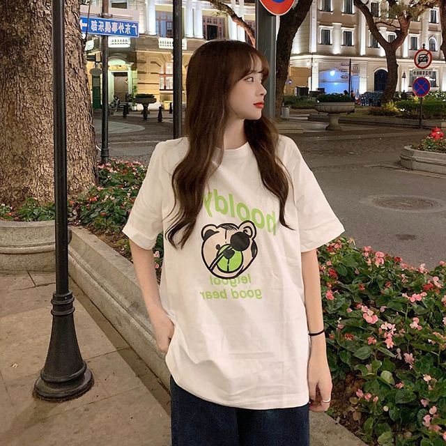 한국풍 봄여름 여성 반팔 티셔츠