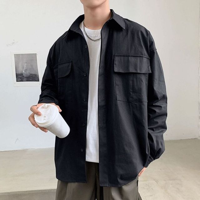 남성 루즈핏 긴팔 셔츠 간절기셔츠 빅포켓셔츠