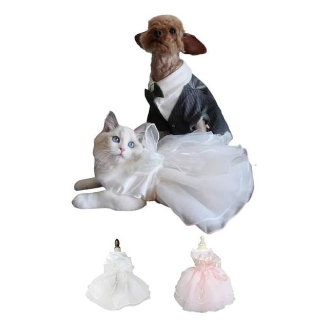 키밍 강아지 웨딩드레스 리본 망사 치마 애견 원피스