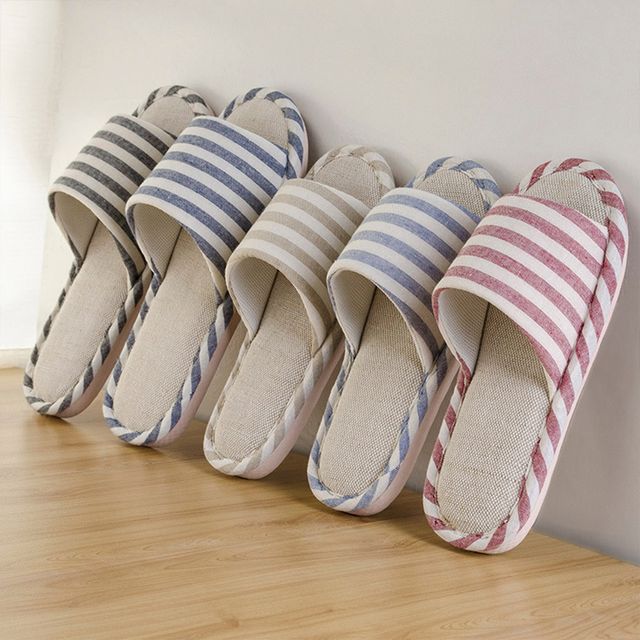 남녀 굵은줄 린넨 슬리퍼 DS9010