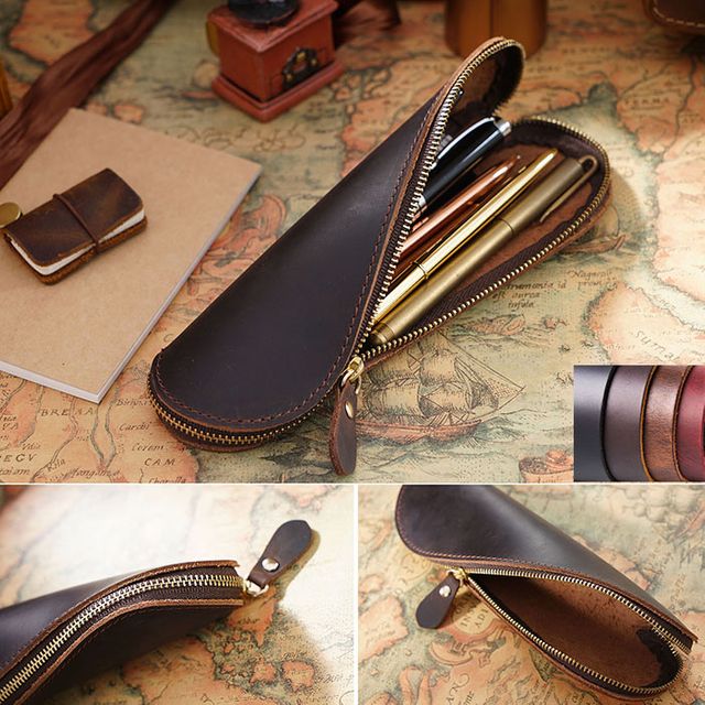 지퍼 가죽 필통(만 14세 이상 사용) 펜케이스 소형