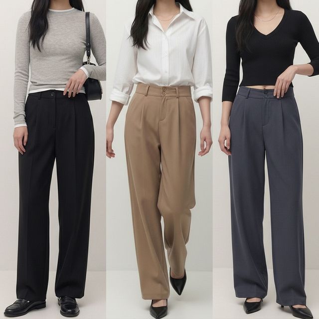 여성 투버튼 핀턱 허리밴딩 와이드 슬랙스 JEB-1007136