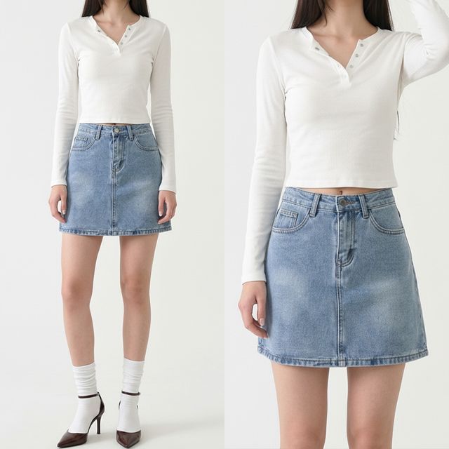 여성 라이트블루 A라인 데님 미니스커트 JEB-1008479