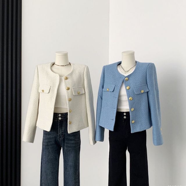 금장버튼 트위드 자켓 OSM-1005977