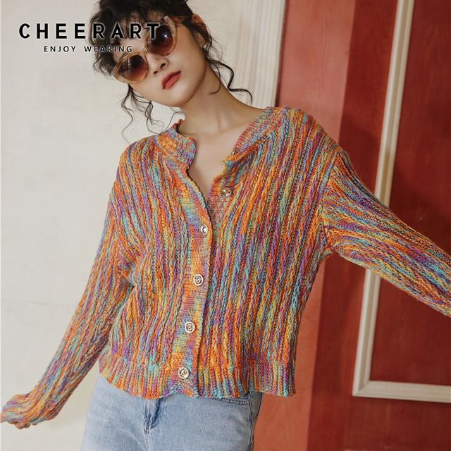 [해외] CHEERART 가을 2020 다채로운 스웨터 카디건 여성 긴