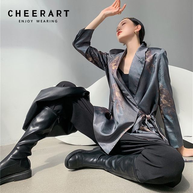[해외] CHEERART 일본식 레이스 업 디자이너 블 및 재킷 그