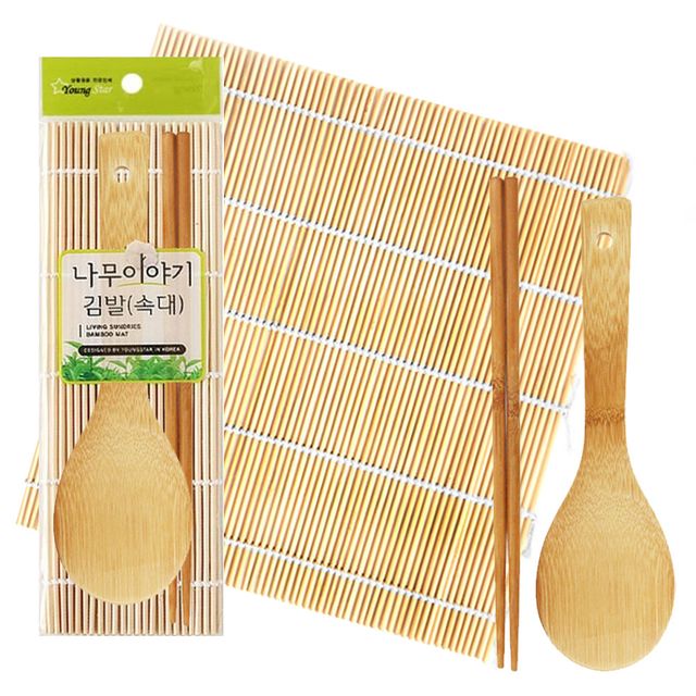 나무이야기367 김발 속대 대나무 주걱 젓가락 세트