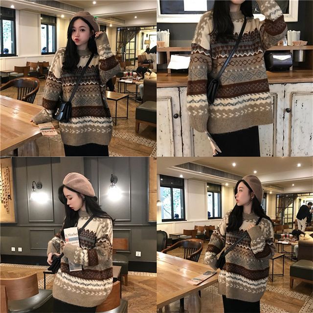 빈티지 브라운 노르딕 라운드넥 니트 MFNC-030086