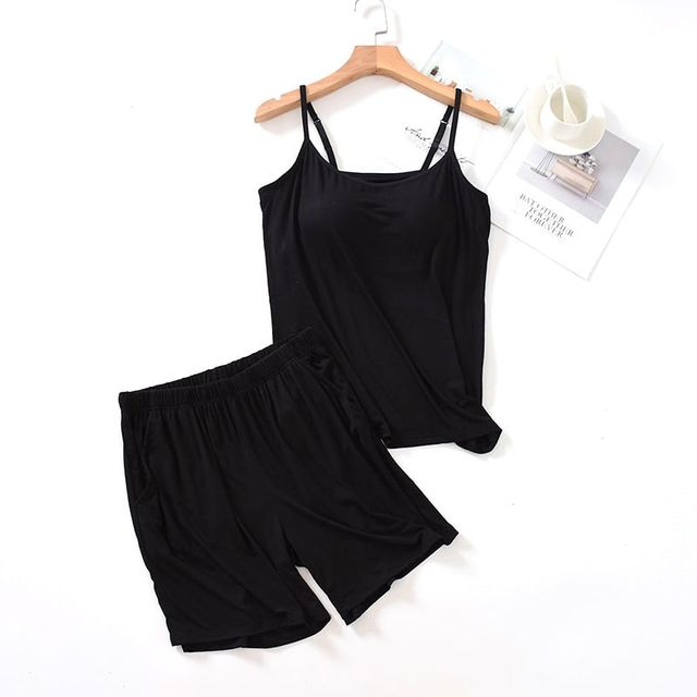 키밍 여성용 캡내장 홈웨어 상하의 세트 나시 반바지 실내복