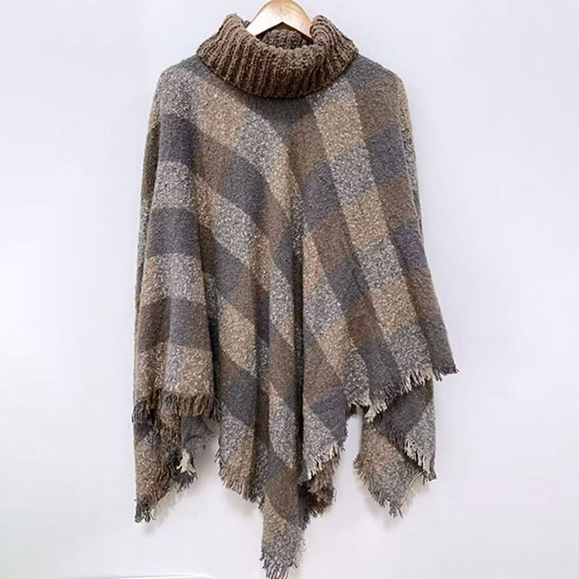 여성용 하이넥 케이프 숄 가디건 망토 담요 스타일리시한 겨울 아우터