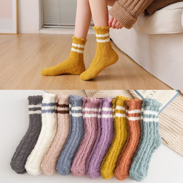 키밍 따뜻한 겨울 줄무늬 양말 수면 양말 여성용 남성용
